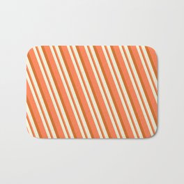 [ Thumbnail: Beige, Coral & Chocolate Colored Stripes Pattern Bath Mat ]