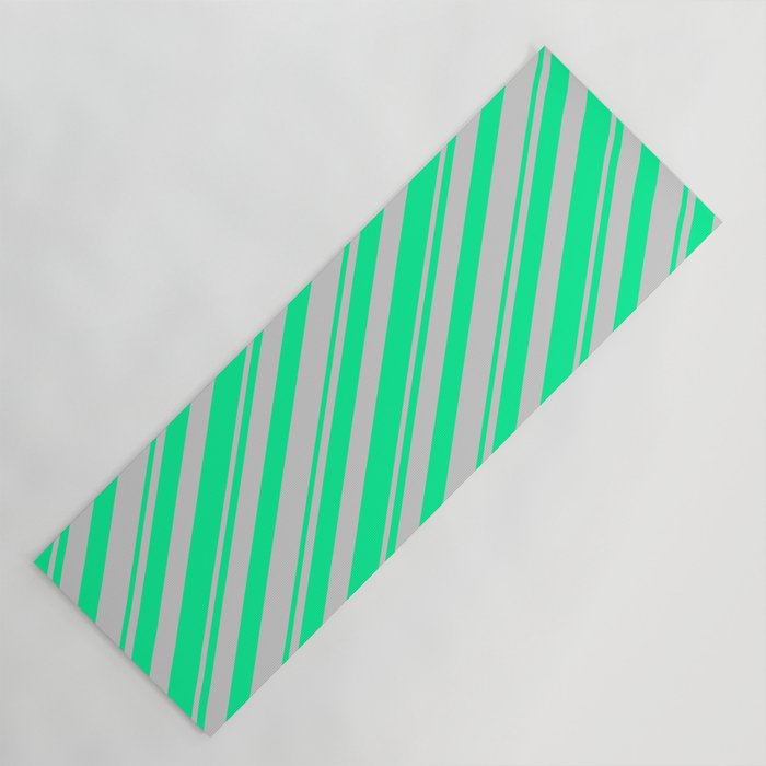 Green and Light Gray Colored Lines/Stripes Pattern Yoga Mat