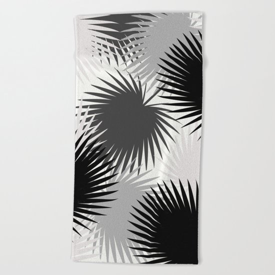 Black and White Tropical Leaves Beach Towel