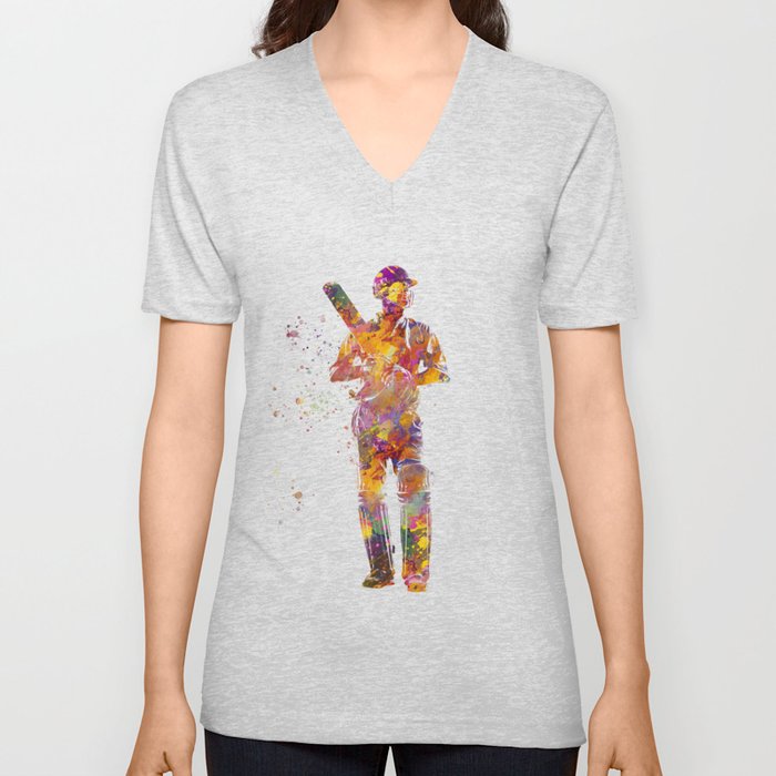 Cricket player in watercolor V Neck T Shirt