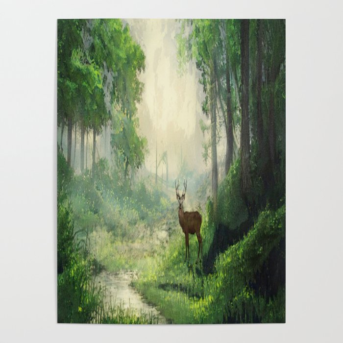 Stag In The Morning Light Poster