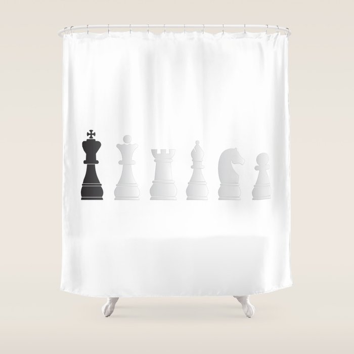 All White One Black Chess Pieces Shower Curtain By Peculiardesign