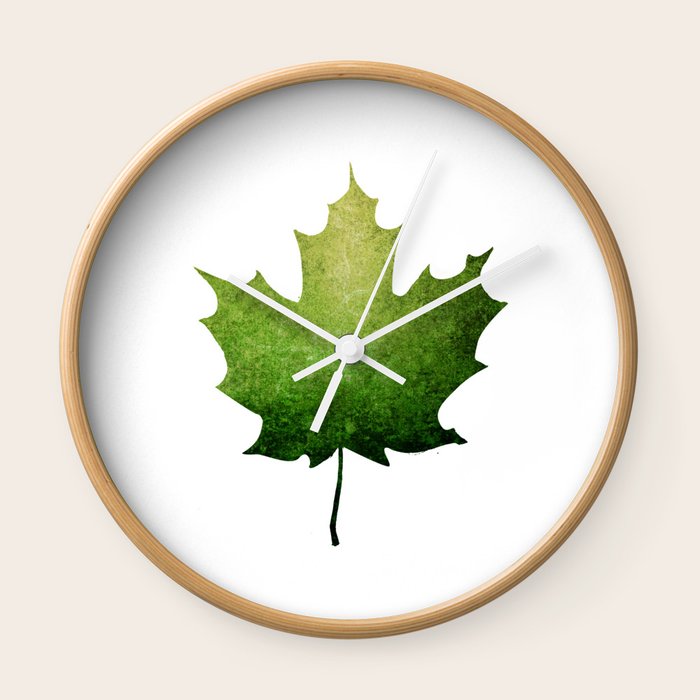 Maple Leaf In Green Oh Canada Wall Clock By Lostmarketplace