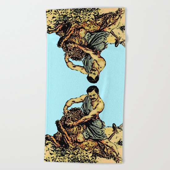 Ron Swanson Slaying A Lion | Parks and Recreation Beach Towel