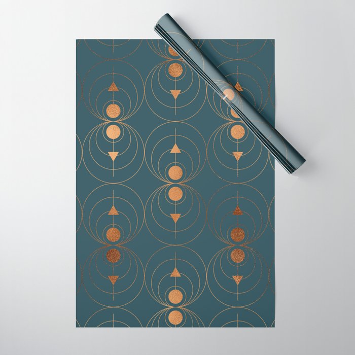 Copper Art Deco on Emerald Wrapping Paper