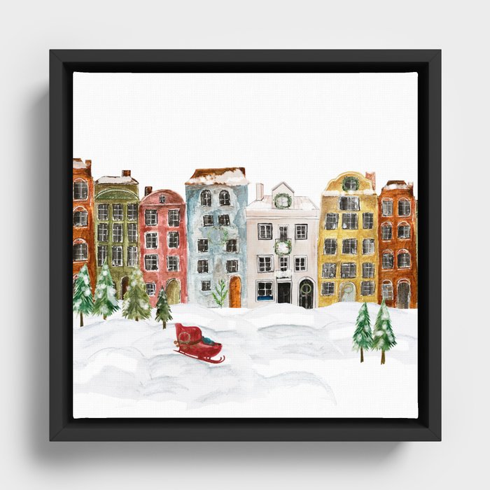 Christmas in the Village Framed Canvas