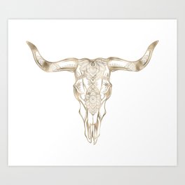 Bull Skull Gold Art Print