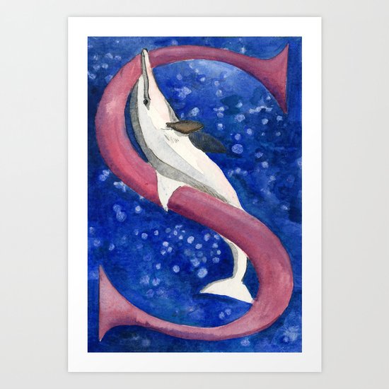 S is for Spinner Dolphin Art Print