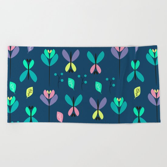 Floral night Beach Towel