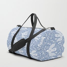 Doves and Flowers Bird Art White on Blue Duffle Bag