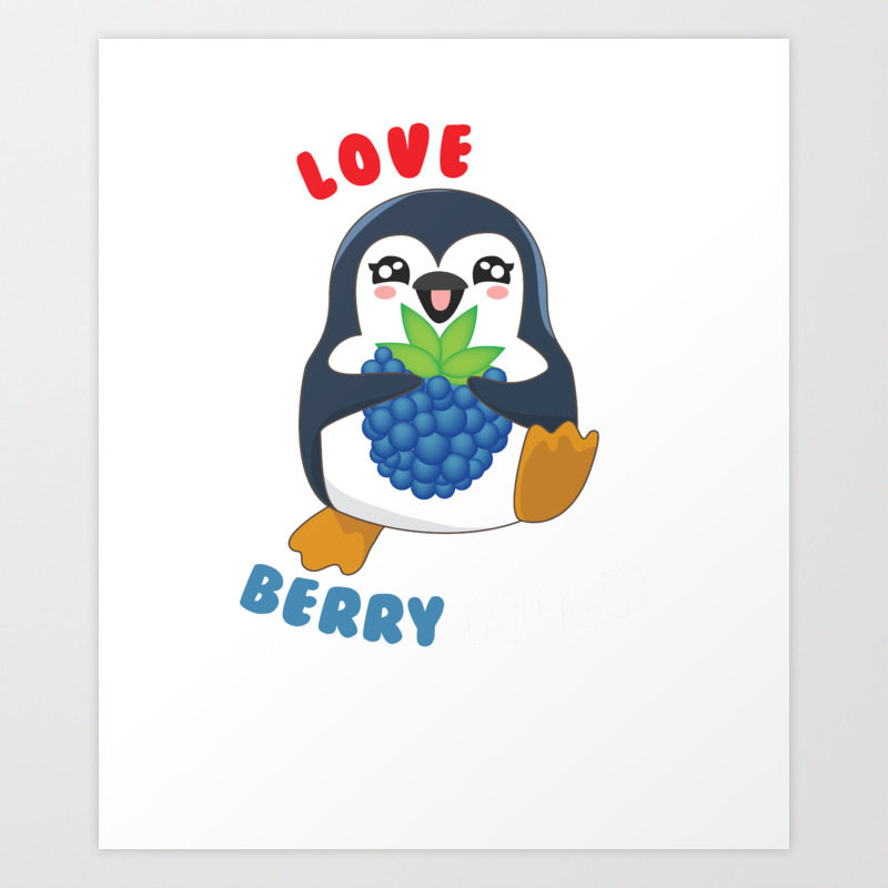 picture Penguin Puns Love i love you berry much cute penguin i love you pun art print