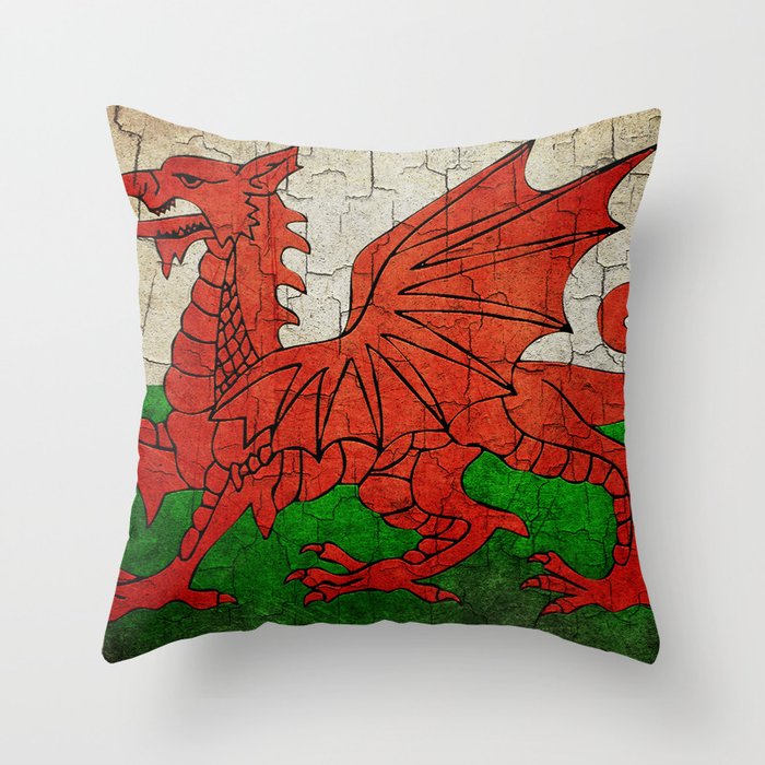 Vintage Wales flag Throw Pillow