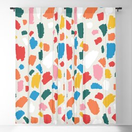 Colorful Abstract Shapes - Brush Strokes Modern Minimalist Fun Playful decor Orange Yellow Blue Pink Green White Red Blackout Curtain