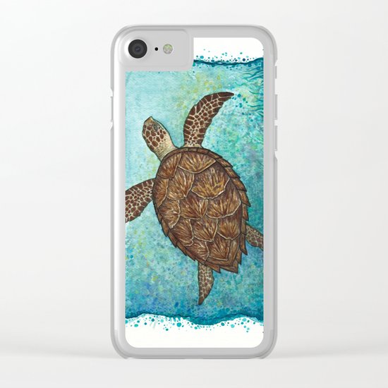 "Hawksbill Sea Turtle" by Amber Marine ~ Watercolor & Sea Salt Painting, (c) 2016 Clear iPhone Case