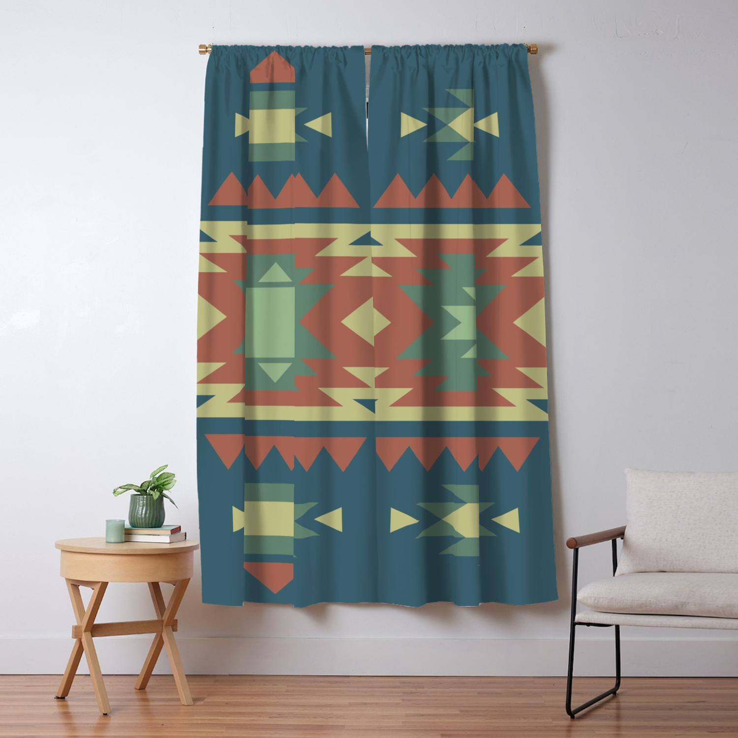 Southwest Geometric Tribal Indian Pattern Blackout Curtain By