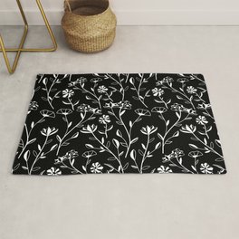 Vintage Seamless Contour Floral Pattern. Hand Drawn Monochrome Floral Texture, Decorative Leaves, Coloring Book Area & Throw Rug