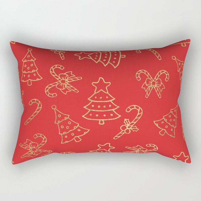 Elegant Christmas Red Faux Gold Foil Candy Cane Tree Rectangular Pillow ...