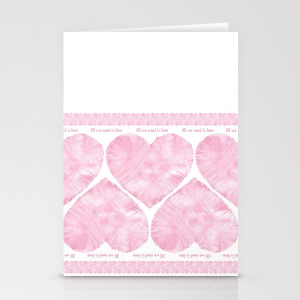 Heartbeat Pink Watercolor Hearts Border Stationery Cards