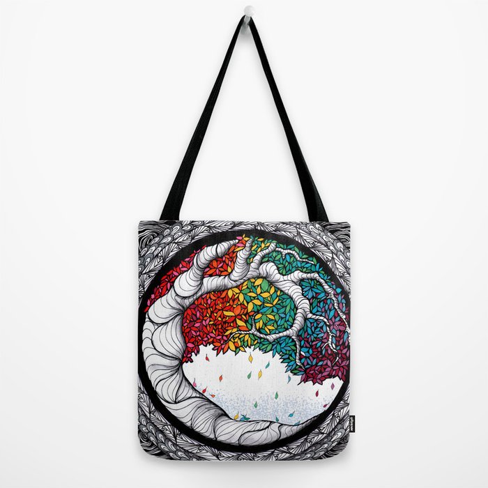 Tree of life, rainbow zentangle Tote Bag by Selandrians art