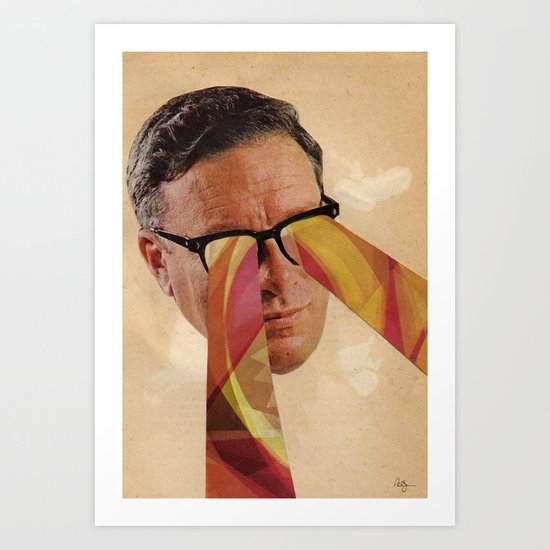 Vintage Business Man with Retro Pattern Laser Eyes Art Print