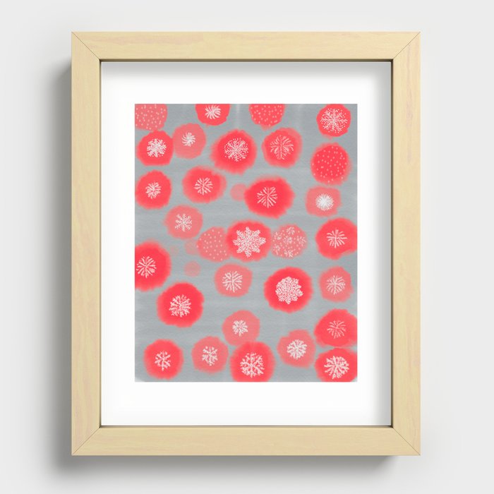 Christmas pattern with bright snowflakes on a gray background Recessed Framed Print