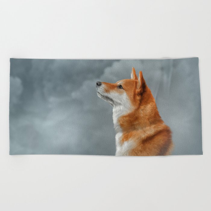Drawing Japanese Shiba Inu Dog Beach Towel By Bonidog