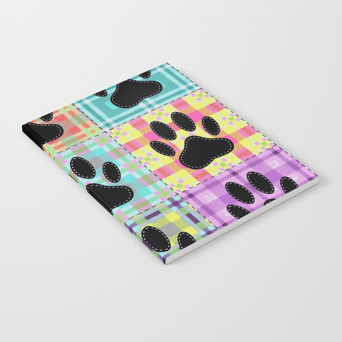 Colorful Quilt Dog Paw Print Drawing Notebook