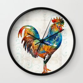 Colorful Rooster Art by Sharon Cummings Wall Clock