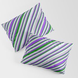 [ Thumbnail: Grey, Purple, Green & Lavender Colored Lines/Stripes Pattern Pillow Sham ]
