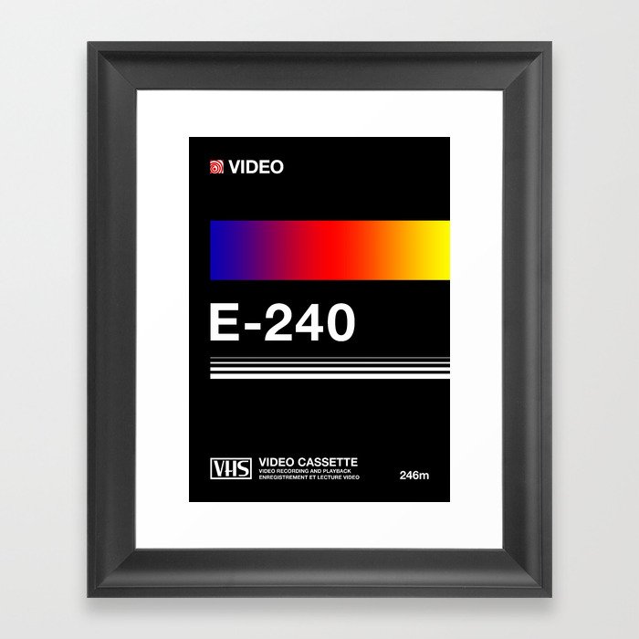 VHS cassette, case E-240 - retrowave poster, retrowave art Framed Art Print