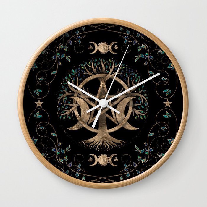 Tree of Life Pentagram Moon Ornament Wall Clock