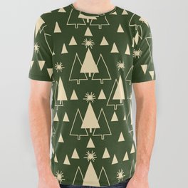 Christmas Pattern Green Geometric Tree Modern All Over Graphic Tee
