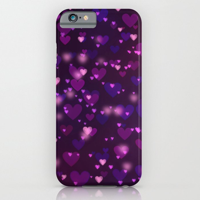 Pretty Purple Bokeh Love Hearts iPhone Case