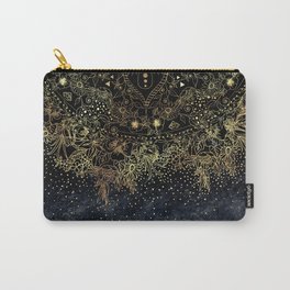 Stylish Gold floral mandala and confetti Carry-All Pouch | Girly, Confetti, Floral, Triangles, Gradient, Mehndi, Navy, Modern, Metallic, Stripes 