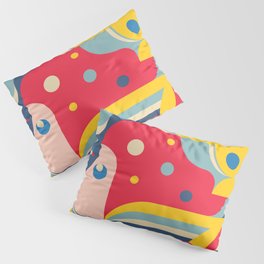Cute Girl Sweet Happy Dreaming Illustration in Geometric Shapes Pillow Sham