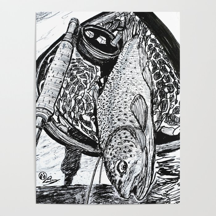 Catch & Release Trout Fly Fishing Art Poster by darkmountainarts