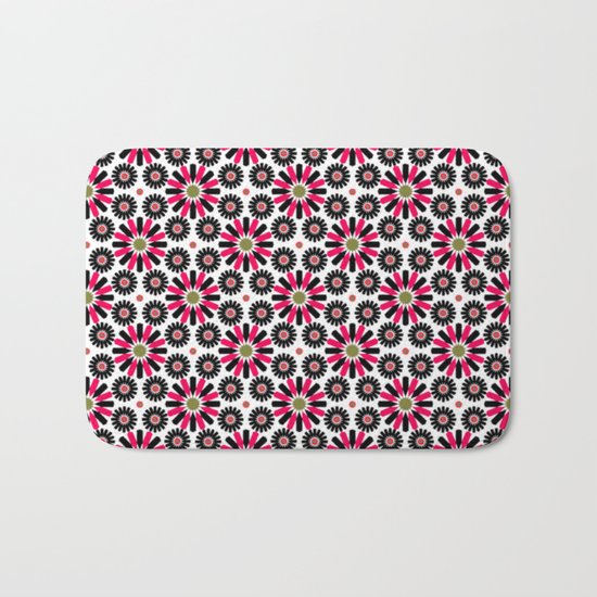 Small Hot Pink and Black Flowers Bath Mat
