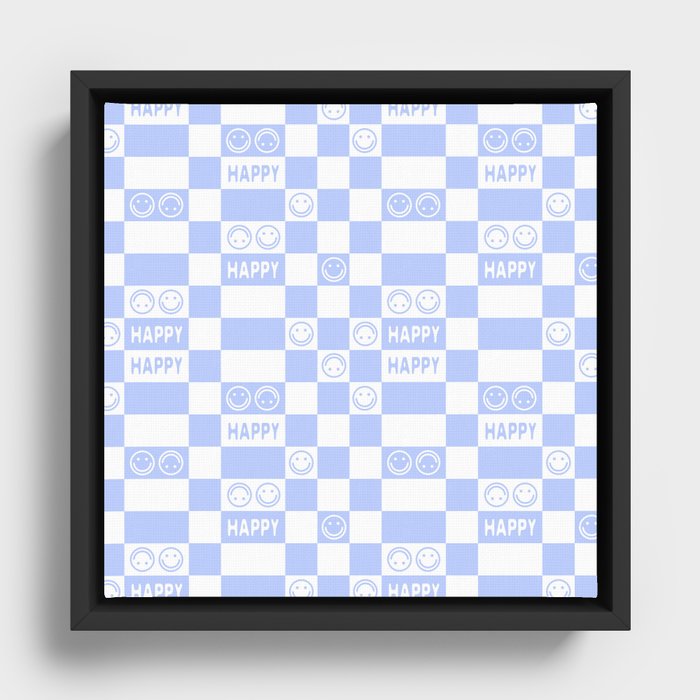 HAPPY Checkerboard 2.0 (Pastel Very Peri Color) Framed Canvas
