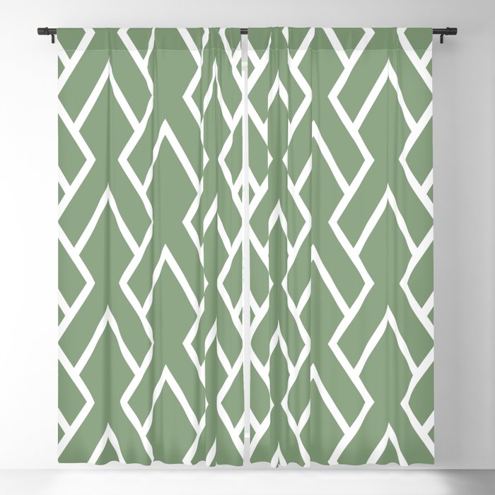 Green and White Tessellation Line Pattern 6 Pairs Farrow & Ball 2022 Color Breakfast Room Green 81 Blackout Curtain