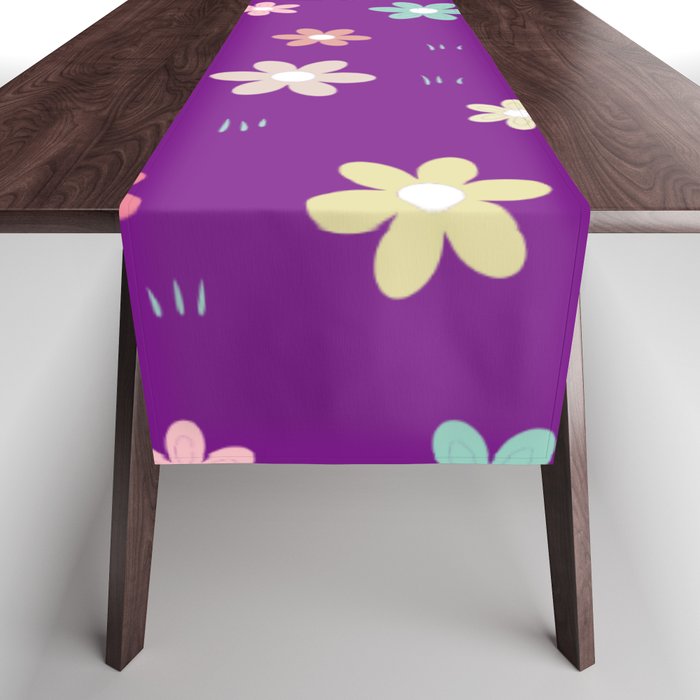 Cute flowers purple background  Table Runner