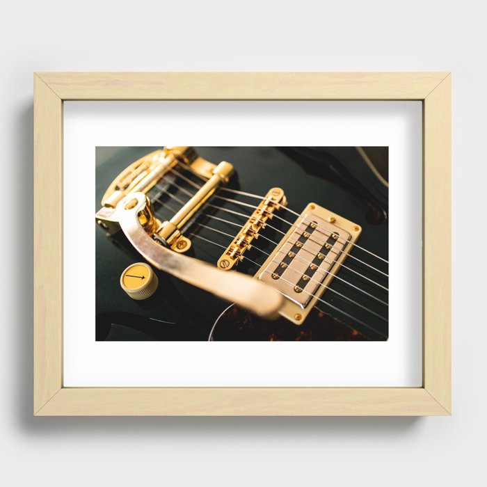 Close up Guitar Strings | Gold touch Guitar | Instrument photography Recessed Framed Print