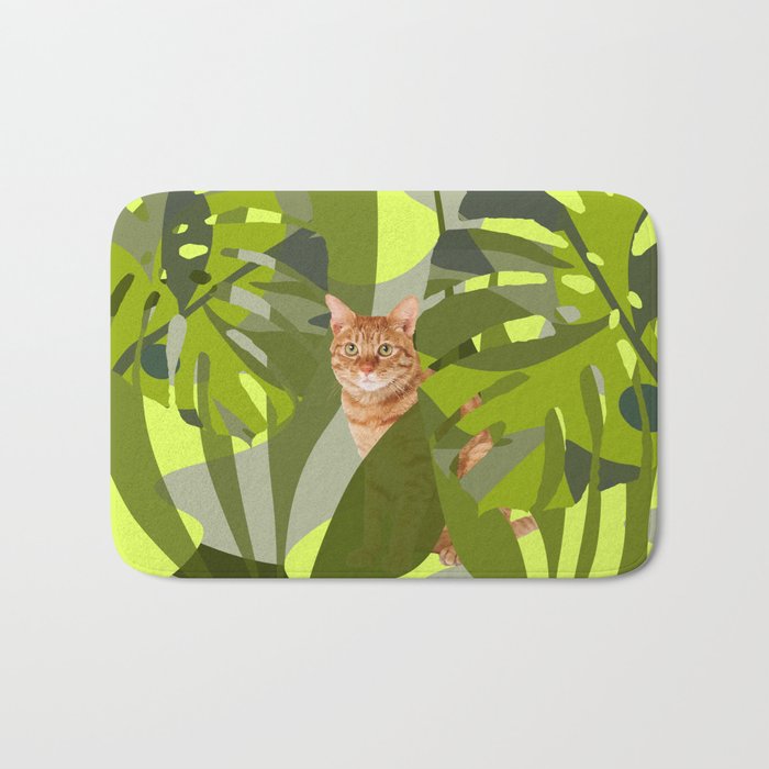 Tropical Jungle with red tiger cat Bath Mat
