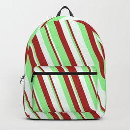[ Thumbnail: Mint Cream, Red & Green Colored Lined Pattern Backpack ]