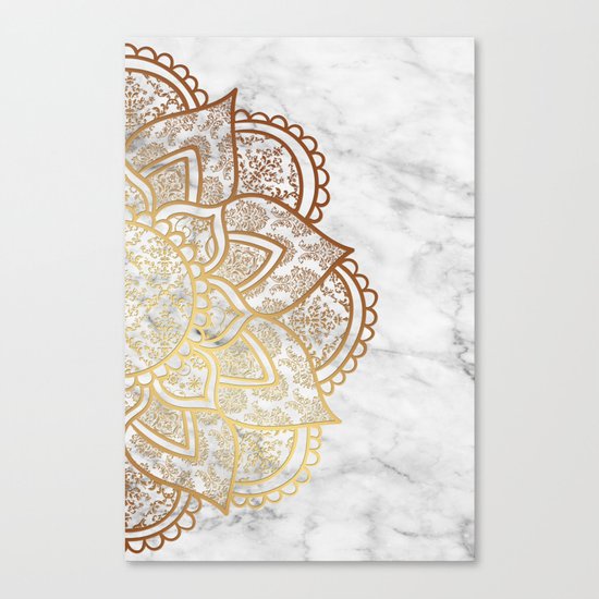 17 x 24 Society6 Trendy Gold Floral Mandala Marble Design by Inovarts on Bath Mat