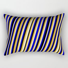 [ Thumbnail: Goldenrod, Pale Goldenrod, Blue & Black Colored Striped Pattern Rectangular Pillow ]