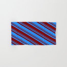 [ Thumbnail: Blue and Maroon Colored Pattern of Stripes Hand & Bath Towel ]