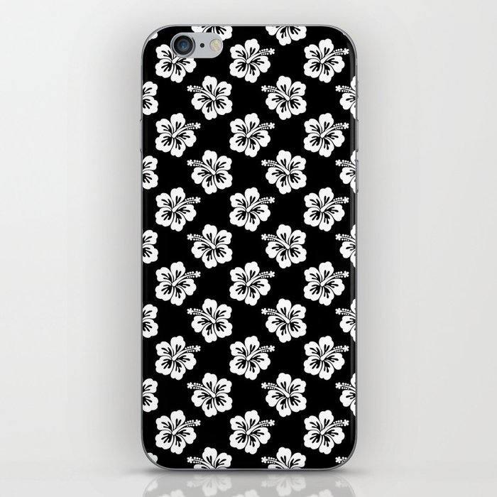 Black and White Hibiscus Pattern iPhone Skin