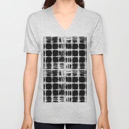 Black and white squares with white lines grunge pattern V Neck T Shirt