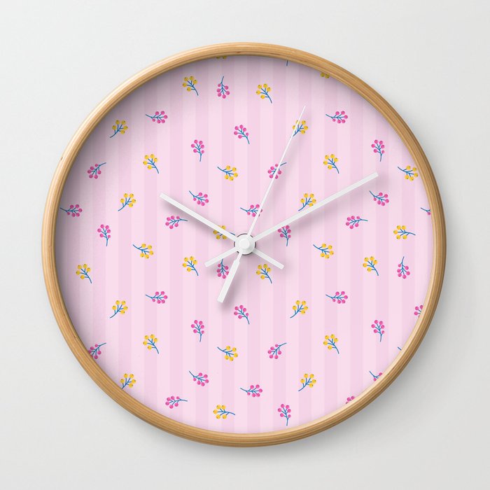 Pastel pink vintage stripes colorful girly floral Wall Clock