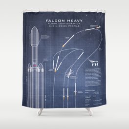 SpaceX Falcon Heavy Spacecraft NASA Rocket Blueprint in High Resolution (dark blue) Shower Curtain